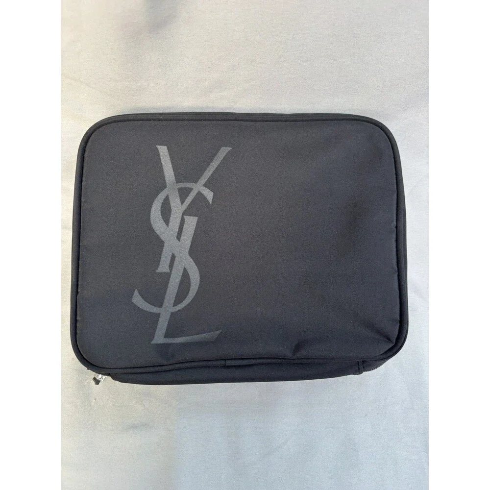 Yves Saint Laurent Beaute Black Canvas Makeup Bag Travel Cosmetic Organizer YSL